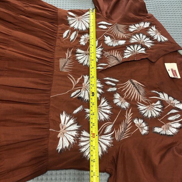 Anthropologie Samant Chauhan Dress M Embroidered Tiered Mini Babydoll Spice Boho - Picture 13 of 15